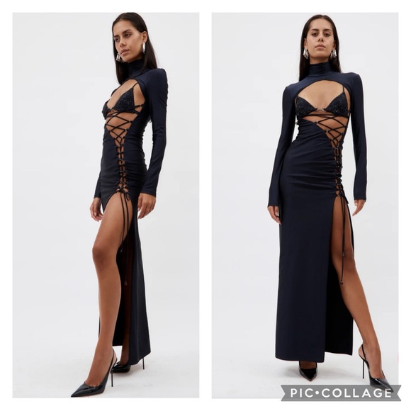 Dundas Coco Royal Gown in Black detachable embellished bra black - Picture 5 of 17